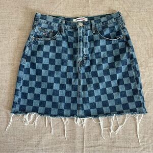 Tommy Jeans Women Denim Mini Skirt Checkerboard Blue 30 Skate Street 100% Cotton